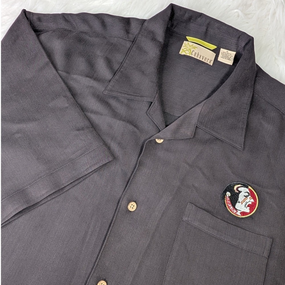 Cubavera Button Down Shirt Men XL Charcoal Black Florida State Seminole FSU Logo